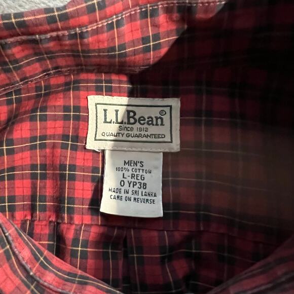 L.L. Bean Wrinkle Resistant Button Down Shirt Mens Large Style 0 YP38 Red Plaid - Picture 3 of 7